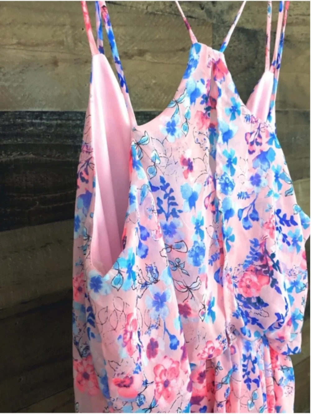 My Story Pink Floral Midi Dress with Blue Floral Print